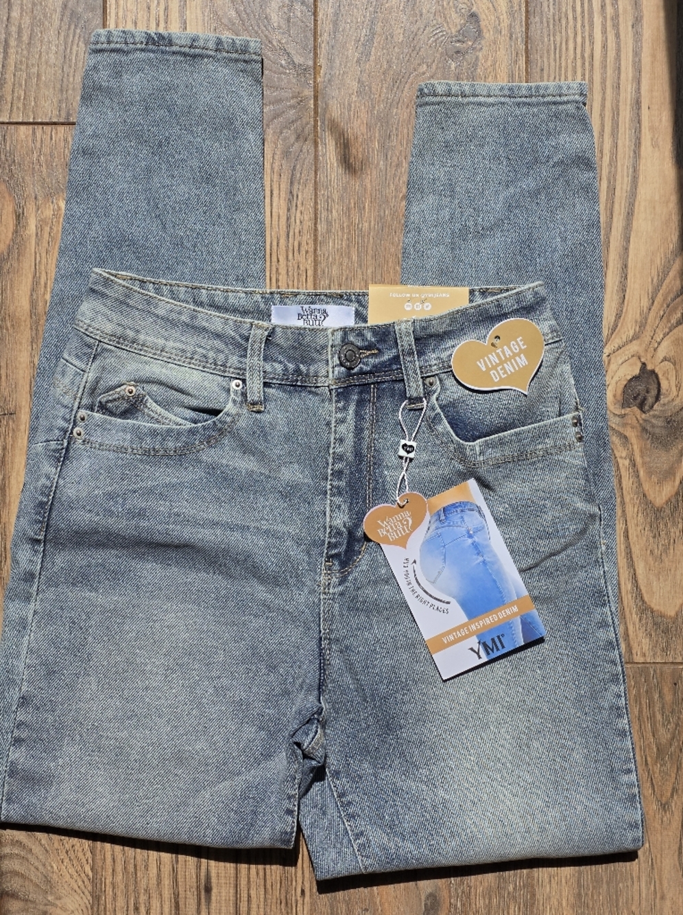 YMI Women's Vintage High-Rise Straight Jeans - Light Wash Blue